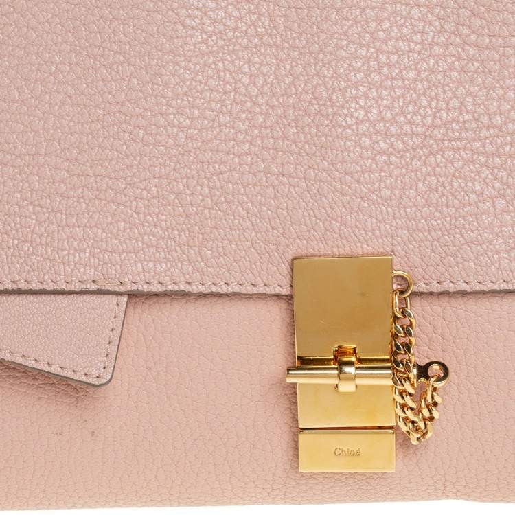 Pre Owned Chloe Powder Pink Grained Leather Drew Fold Over Clutch