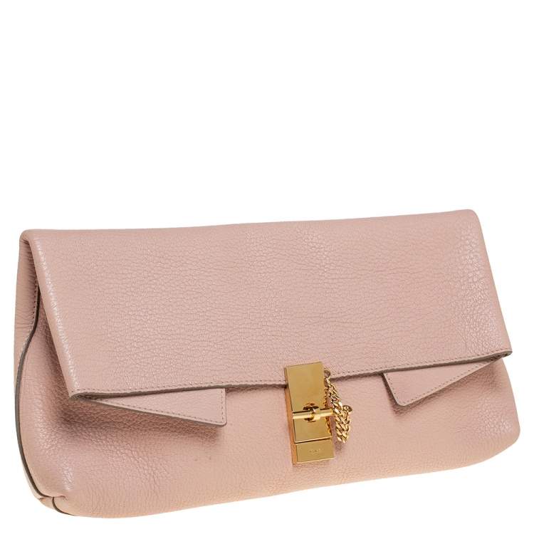 Pre Owned Chloe Powder Pink Grained Leather Drew Fold Over Clutch