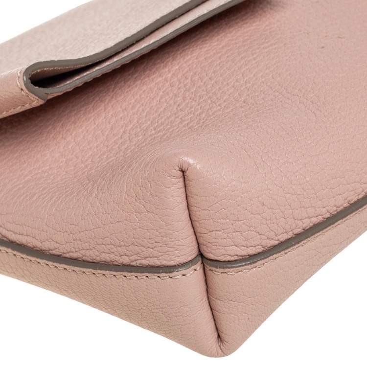 Pre Owned Chloe Powder Pink Grained Leather Drew Fold Over Clutch