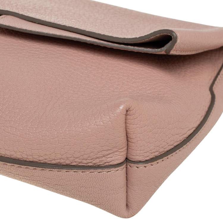 Pre Owned Chloe Powder Pink Grained Leather Drew Fold Over Clutch