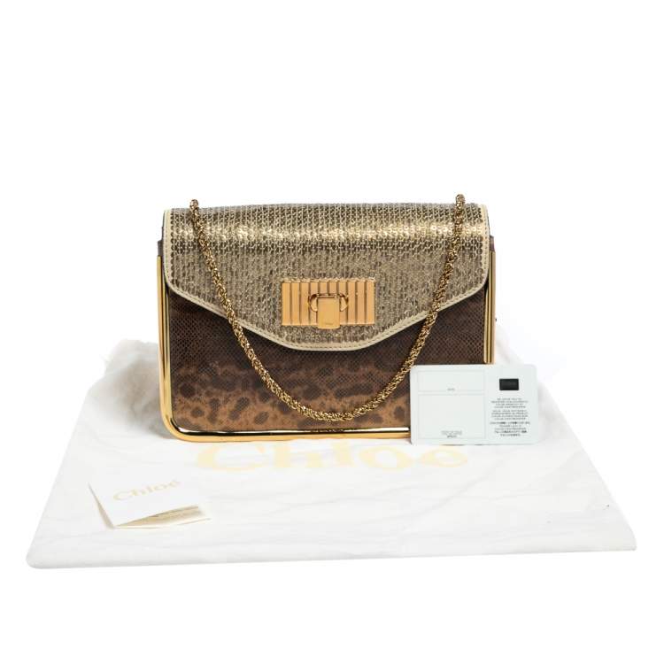 Pre Owned Chloe Brown Karung, Sequins and Leather Small Sally Shoulder Bag