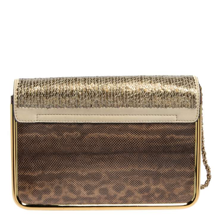Pre Owned Chloe Brown Karung, Sequins and Leather Small Sally Shoulder Bag