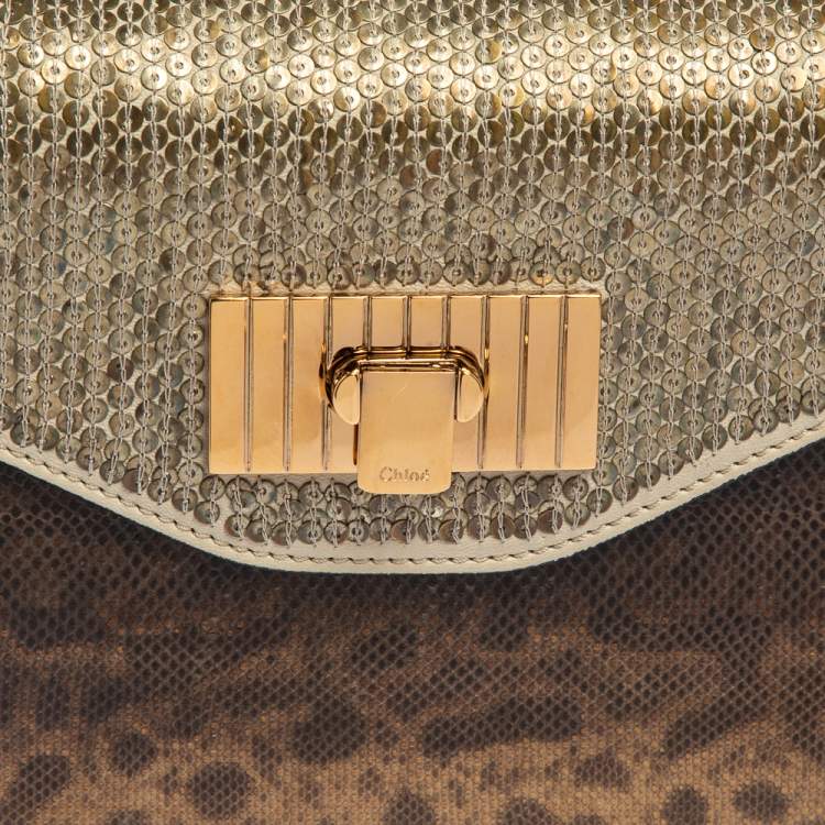 Pre Owned Chloe Brown Karung, Sequins and Leather Small Sally Shoulder Bag