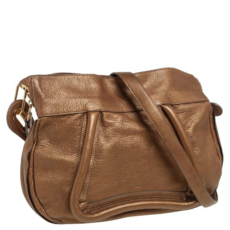 Pre Owned Chloe Gold Leather Paraty Shoulder Bag