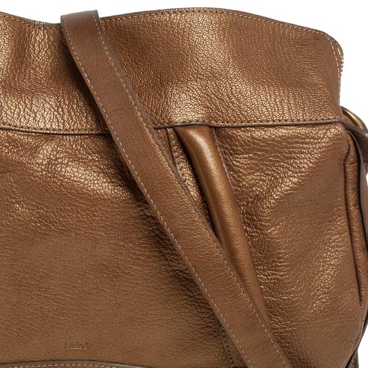Pre Owned Chloe Gold Leather Paraty Shoulder Bag