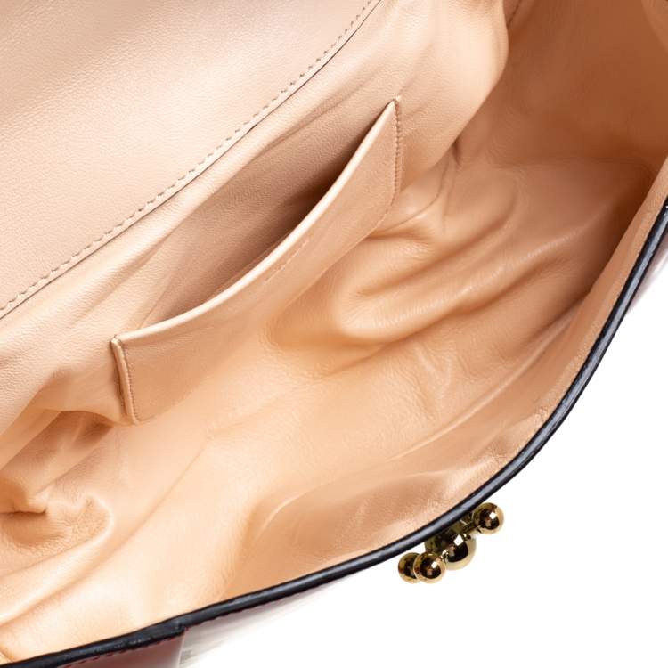 Pre Owned Chloe Burgundy/Orange Patent Leather and Leather Elsie Shoulder Bag