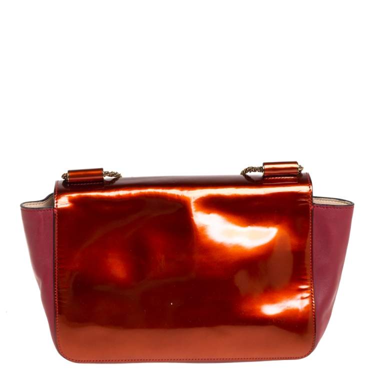 Pre Owned Chloe Burgundy/Orange Patent Leather and Leather Elsie Shoulder Bag