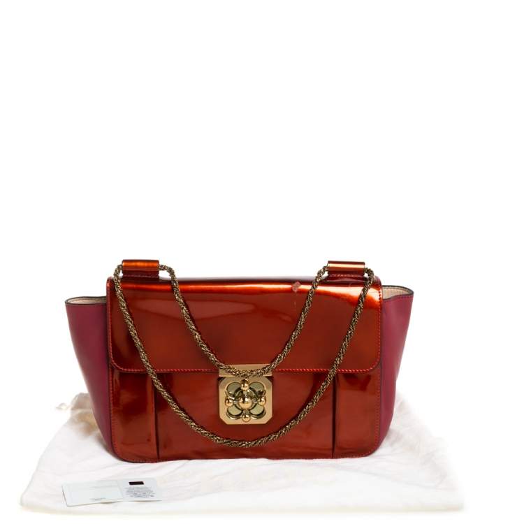 Pre Owned Chloe Burgundy/Orange Patent Leather and Leather Elsie Shoulder Bag