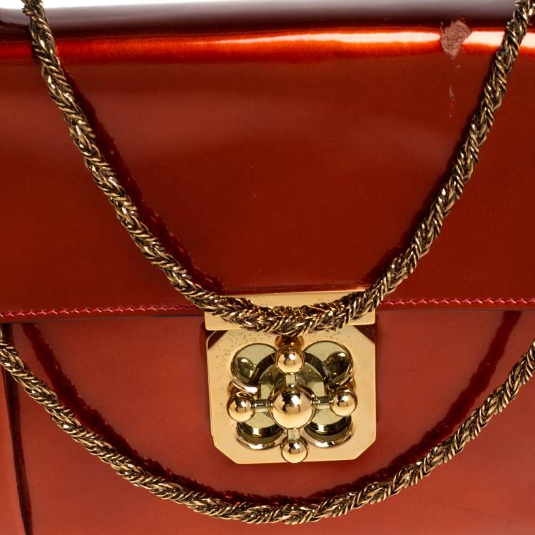 Pre Owned Chloe Burgundy/Orange Patent Leather and Leather Elsie Shoulder Bag