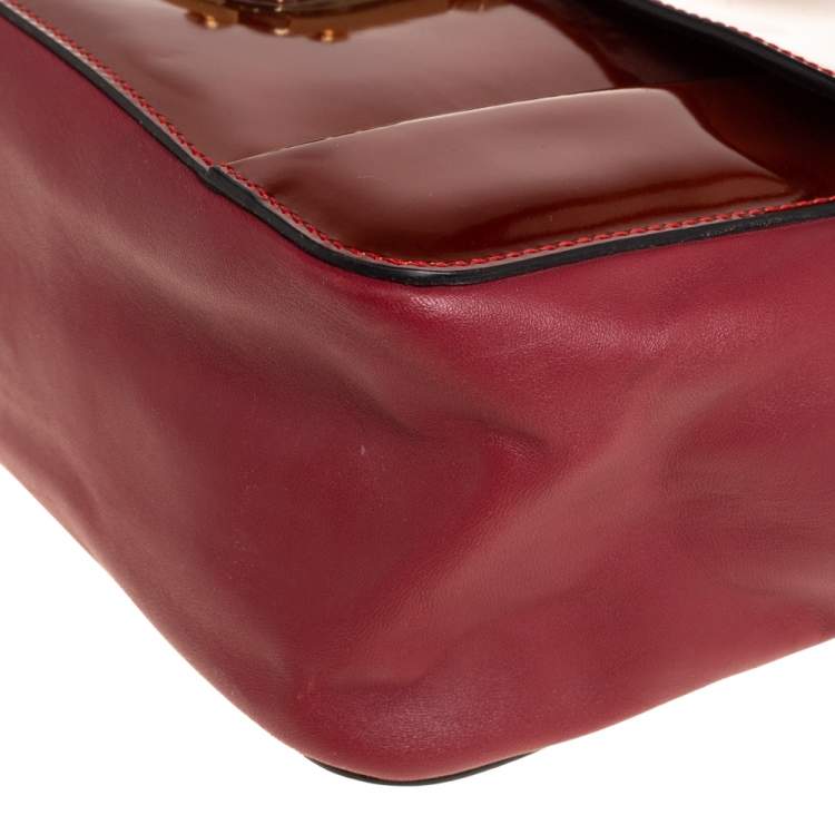 Pre Owned Chloe Burgundy/Orange Patent Leather and Leather Elsie Shoulder Bag