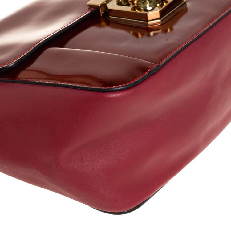 Pre Owned Chloe Burgundy/Orange Patent Leather and Leather Elsie Shoulder Bag
