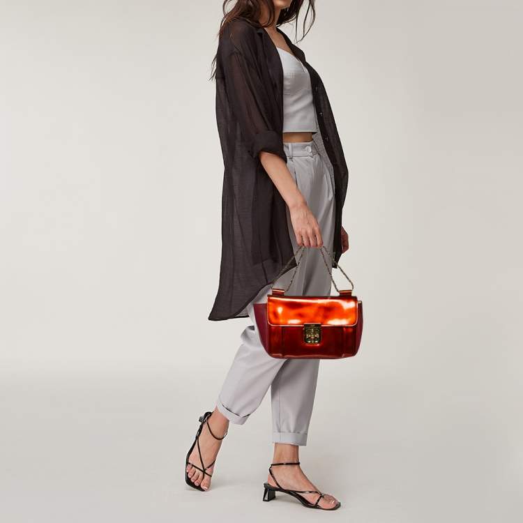 Pre Owned Chloe Burgundy/Orange Patent Leather and Leather Elsie Shoulder Bag