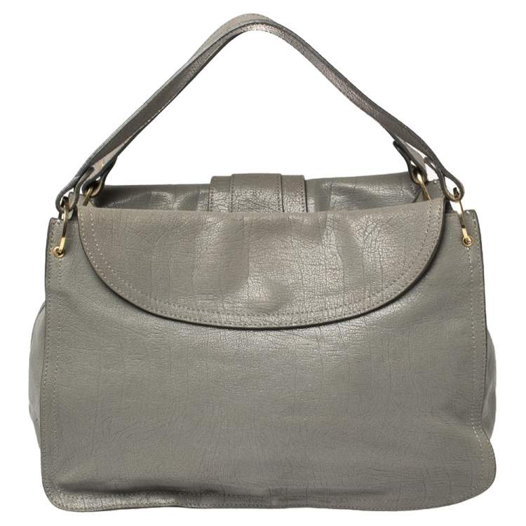 Pre Owned Chloe Grey Leather Flap Kathleen Satchel