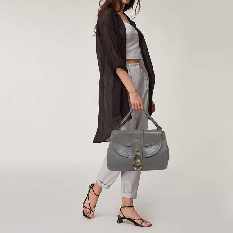 Pre Owned Chloe Grey Leather Flap Kathleen Satchel