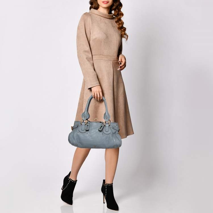 Pre Owned Chloé Grey Grained Leather Medium Paddington Satchel
