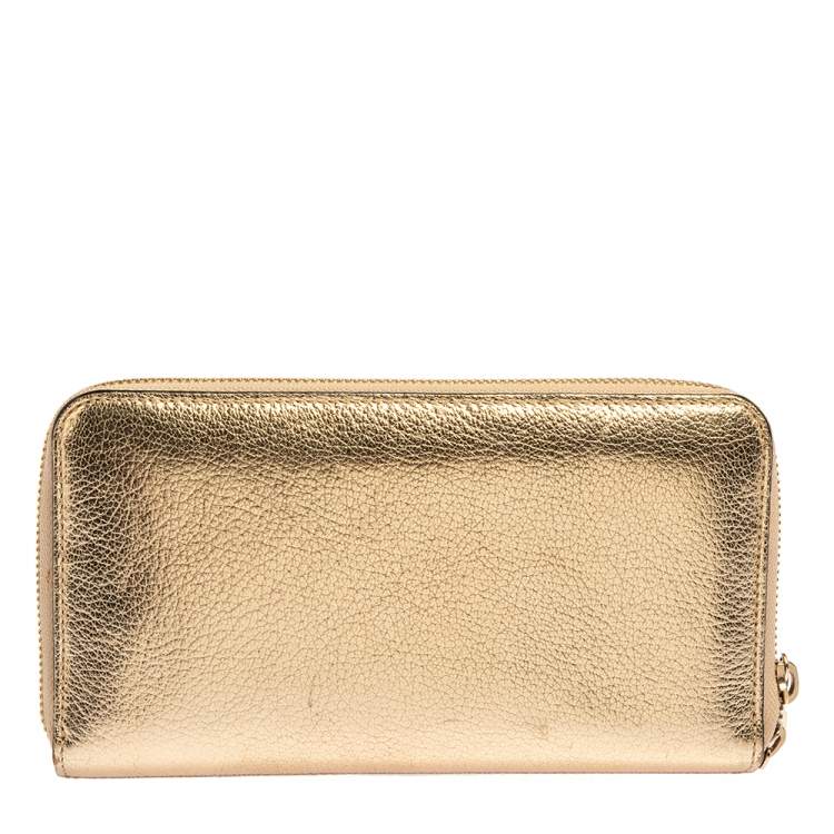Pre Owned Chloe Beige/Gold Leather Baylee Zip Around Wallet