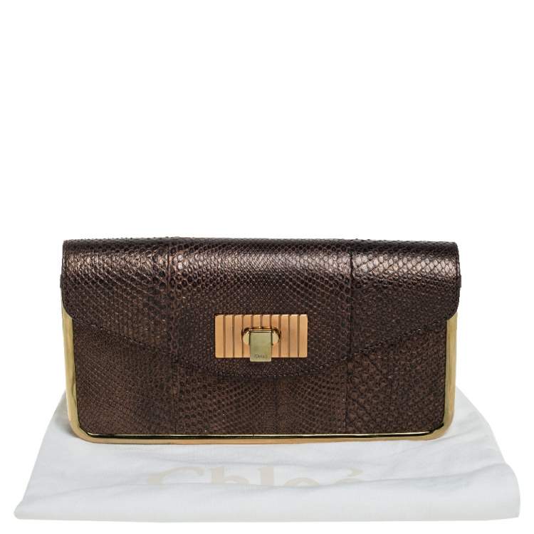 Pre Owned Chloe Brown Python Sally Clutch