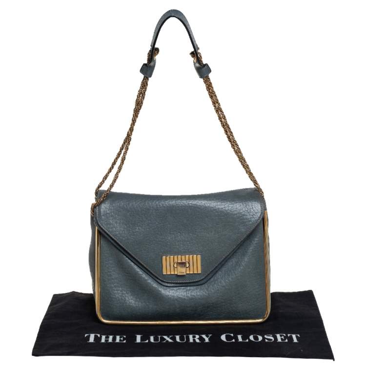 Pre Owned Chloe Stone Blue Leather Medium Sally Flap Shoulder Bag