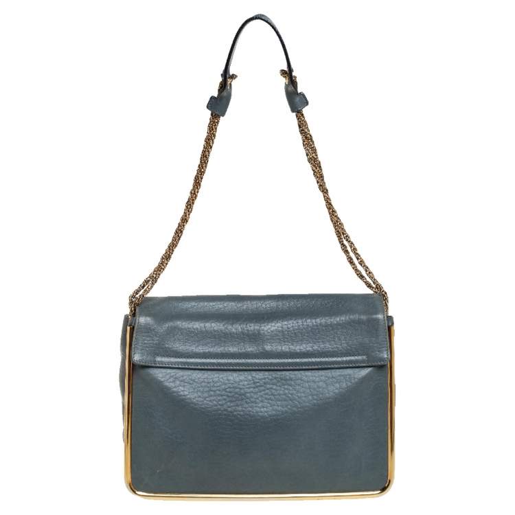 Pre Owned Chloe Stone Blue Leather Medium Sally Flap Shoulder Bag