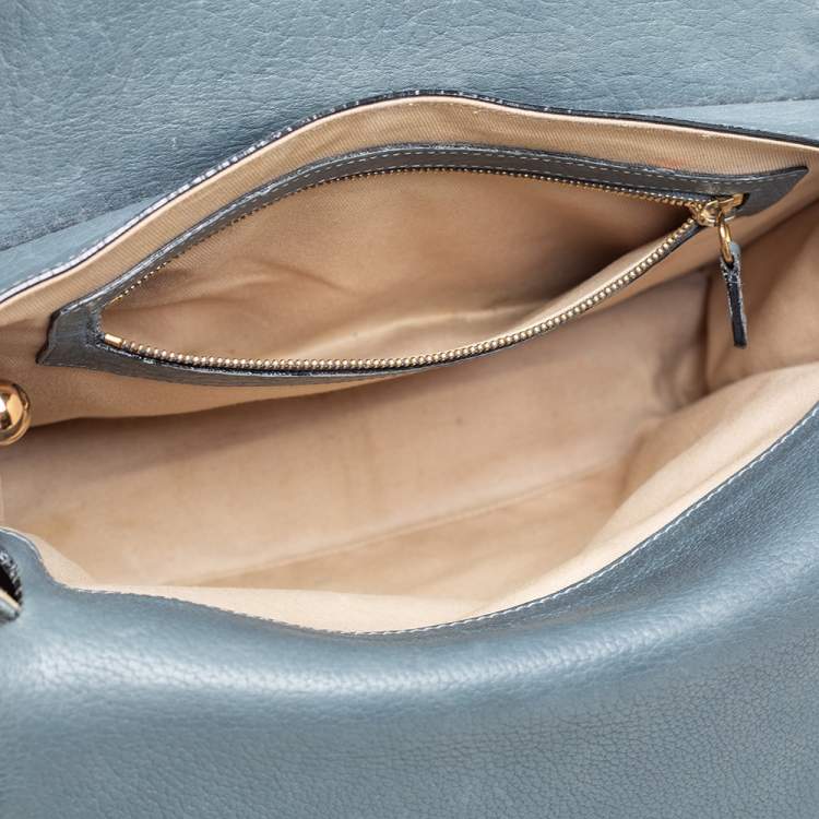 Pre Owned Chloe Stone Blue Leather Medium Sally Flap Shoulder Bag