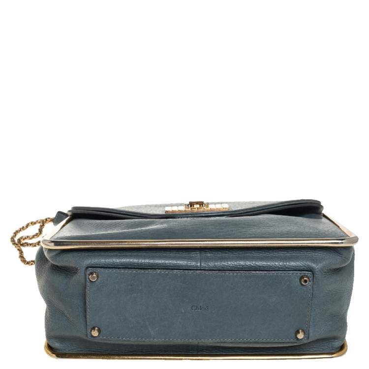 Pre Owned Chloe Stone Blue Leather Medium Sally Flap Shoulder Bag