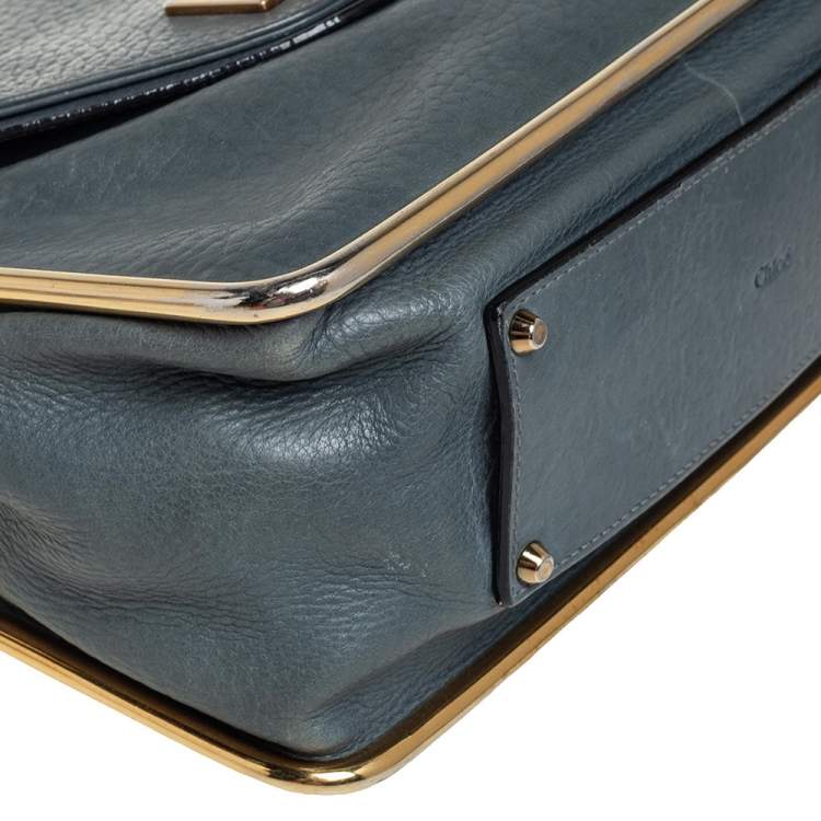 Pre Owned Chloe Stone Blue Leather Medium Sally Flap Shoulder Bag