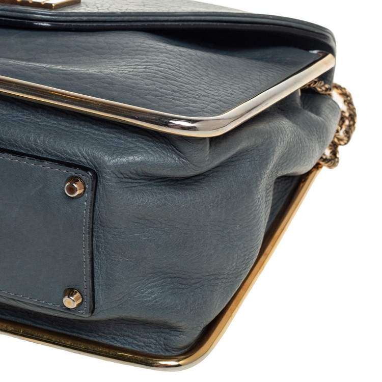Pre Owned Chloe Stone Blue Leather Medium Sally Flap Shoulder Bag