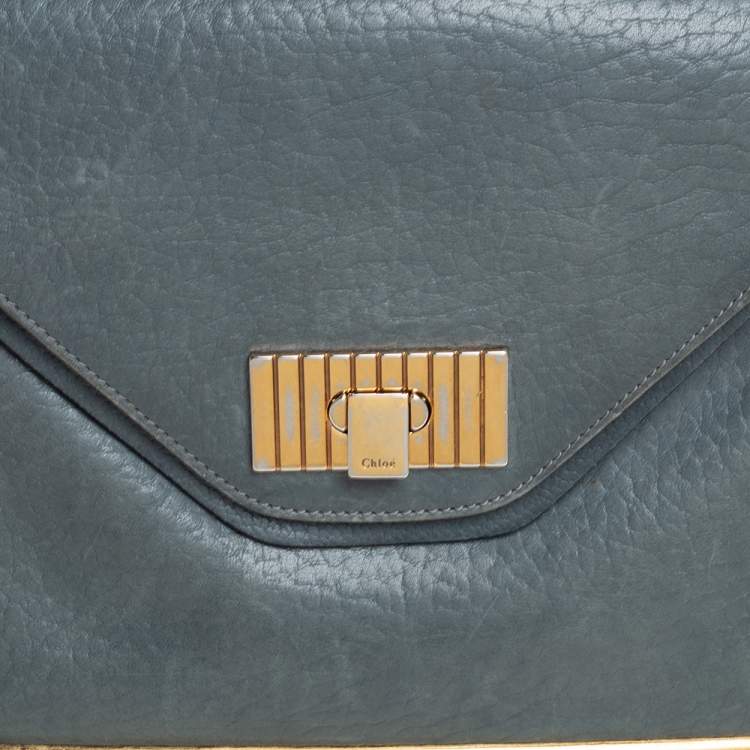 Pre Owned Chloe Stone Blue Leather Medium Sally Flap Shoulder Bag