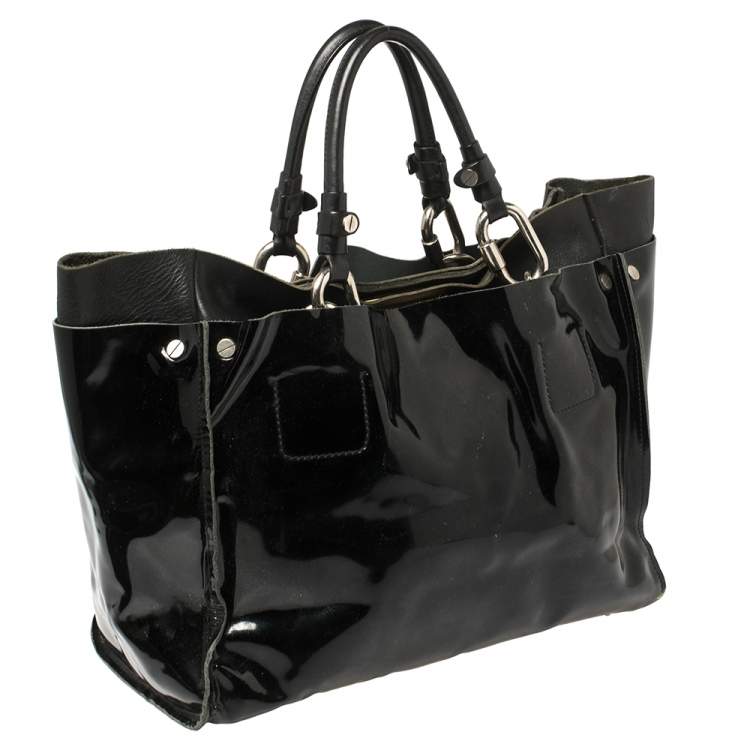 Pre Owned Chloé Black Patent And Leather Cyndi Tote