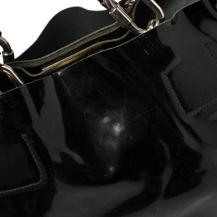 Pre Owned Chloé Black Patent And Leather Cyndi Tote