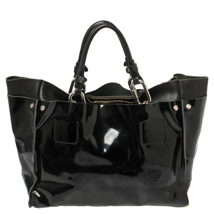 Pre Owned Chloé Black Patent And Leather Cyndi Tote