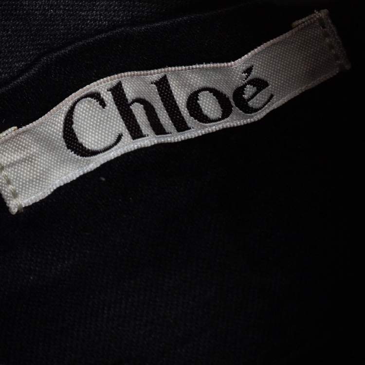 Pre Owned Chloe Black Canvas Chain Embellished Crescent Hobo