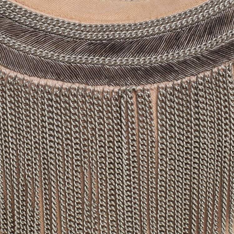 Pre Owned Chloe Cream Canvas Metal Fringed Crescent Hobo