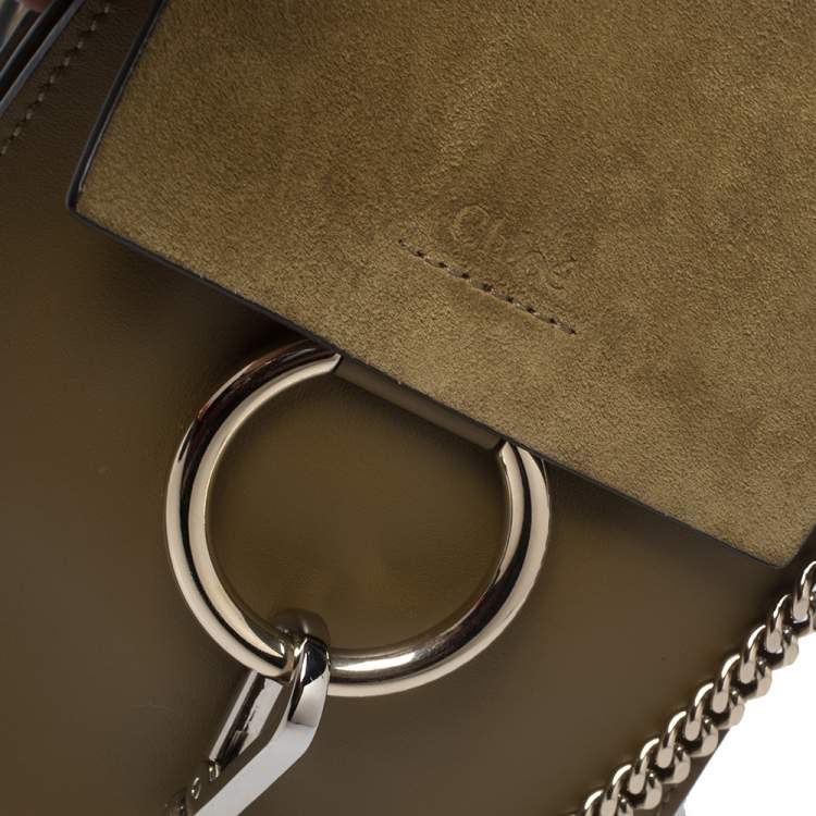 Pre Owned Chloe Olive Green Leather and Suede Mini Faye Crossbody Bag