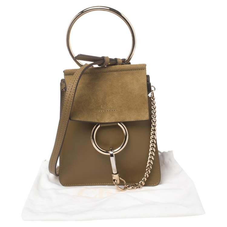 Pre Owned Chloe Olive Green Leather and Suede Mini Faye Crossbody Bag