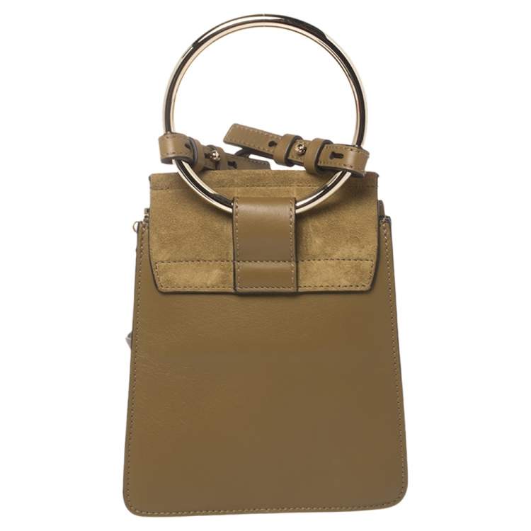 Pre Owned Chloe Olive Green Leather and Suede Mini Faye Crossbody Bag