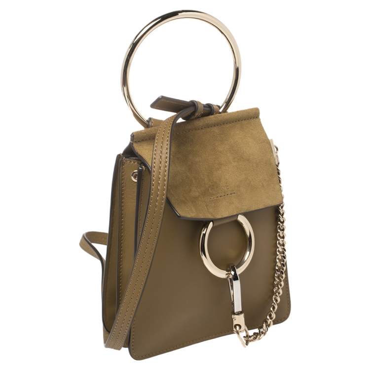 Pre Owned Chloe Olive Green Leather and Suede Mini Faye Crossbody Bag