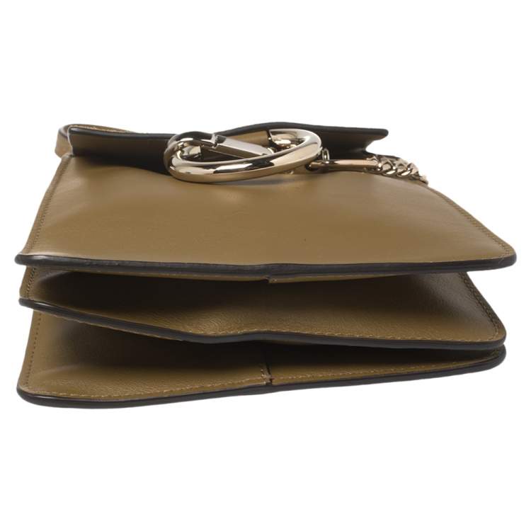 Pre Owned Chloe Olive Green Leather and Suede Mini Faye Crossbody Bag