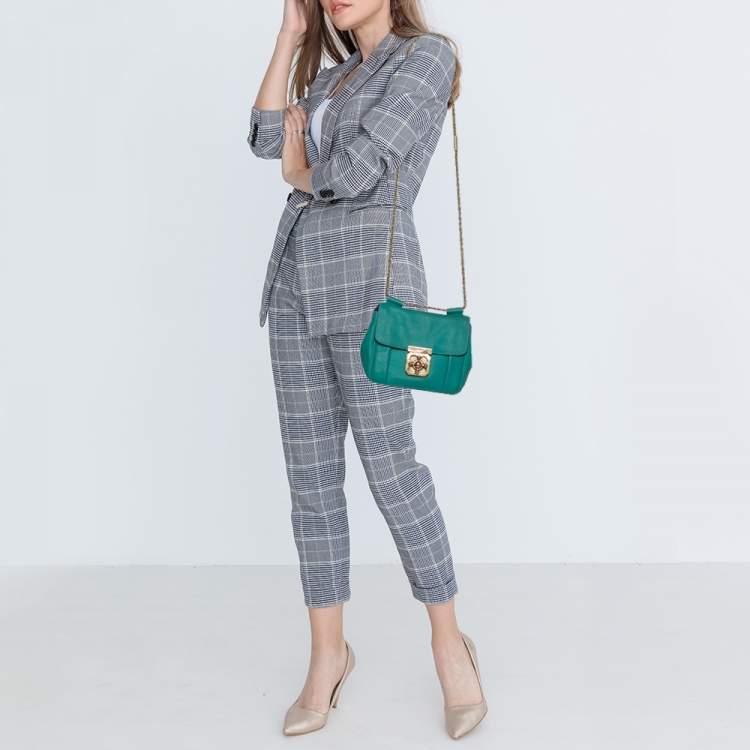Pre Owned Chloé Green Leather Small Elsie Shoulder Bag
