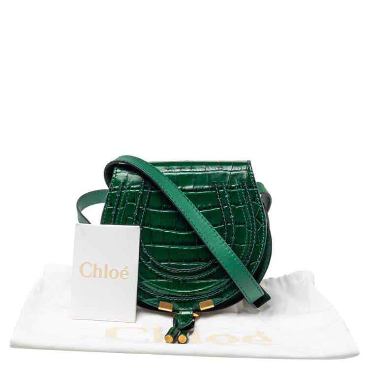 Pre Owned Chloe Green Croc Embossed Leather Mini Marcie Crossbody Bag