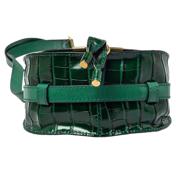 Pre Owned Chloe Green Croc Embossed Leather Mini Marcie Crossbody Bag