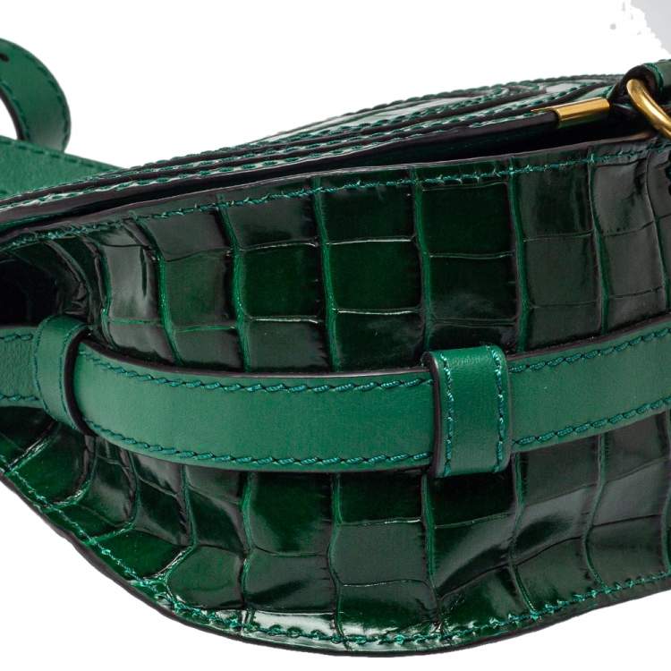 Pre Owned Chloe Green Croc Embossed Leather Mini Marcie Crossbody Bag
