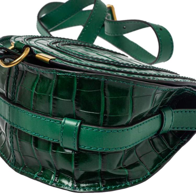 Pre Owned Chloe Green Croc Embossed Leather Mini Marcie Crossbody Bag