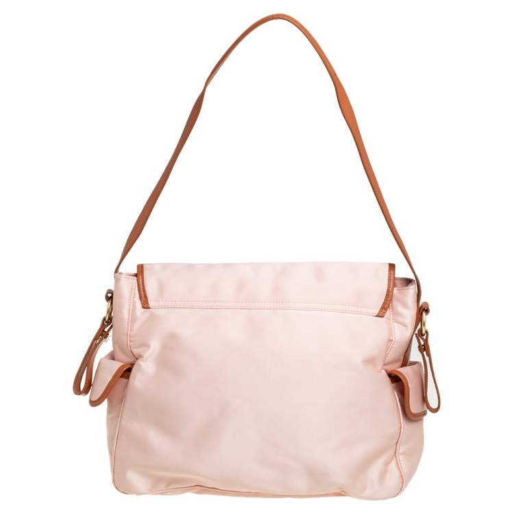 Pre Owned Chloe Peach/Brown Satin and Leather Diaper Bag