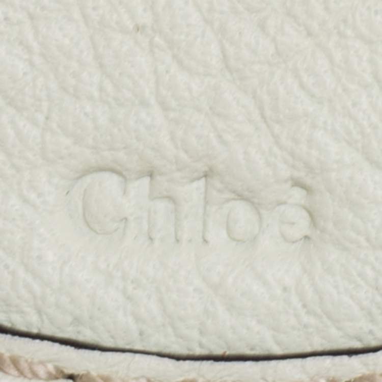Pre Owned Chloe White/Beige Woven Raffia and Leather Small Marcie Basket Bag