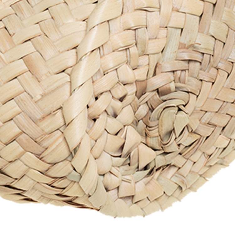 Pre Owned Chloe White/Beige Woven Raffia and Leather Small Marcie Basket Bag
