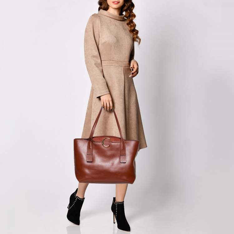Pre Owned Chloe Brown Leather and Suede C Zipped Tote