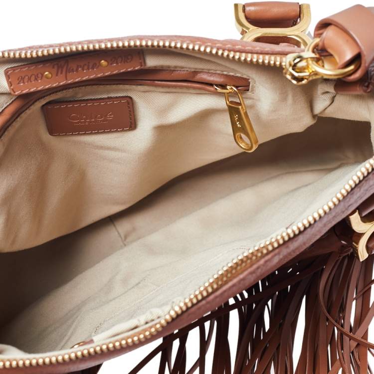 Pre Owned Chloe Brown Leather Medium Fringe Marcie Satchel
