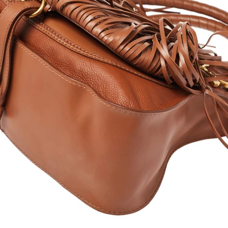 Pre Owned Chloe Brown Leather Medium Fringe Marcie Satchel