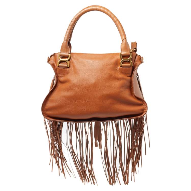 Pre Owned Chloe Brown Leather Medium Fringe Marcie Satchel